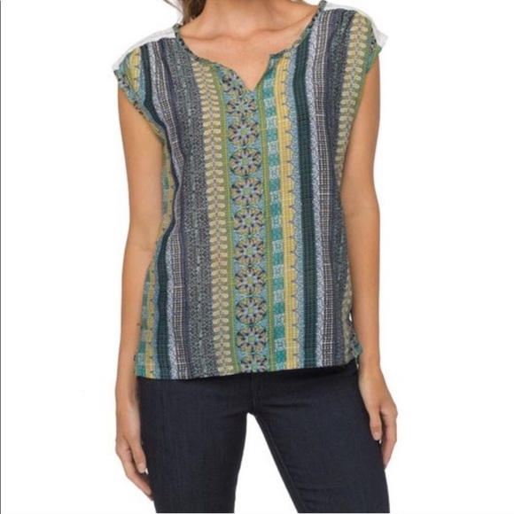 Prana Tops - Prana Silk/Cotton Blend Crochet Detail Boho Top M